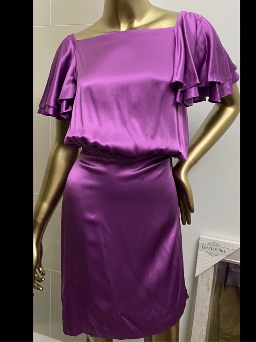 Banana Republic Silk Flutter Sleeve Purple Dress, Size 12